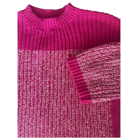 Loft Lou & Grey Marled Colorblock Knit Sweater Womens Size XS Magenta Pink White - Picture 1 of 9